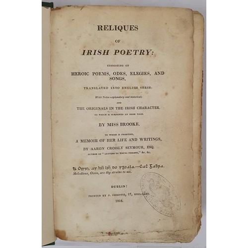 391 - Reliques of Irish poetry: consisting of heroic poems, odes, elegies, and songs, translated into Engl... 