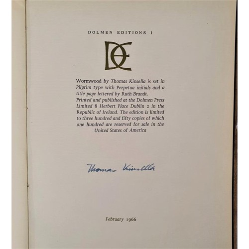 396 - Thomas Kinsella, Wormwood. First edition, limited to 350 copies signed by the author, some wear to t... 