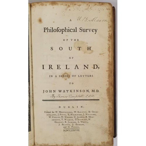 483 - Cambell Thomas: A Philosophical Survey of The South Of Ireland. With plates Dublin 1778. Full Calf, ... 