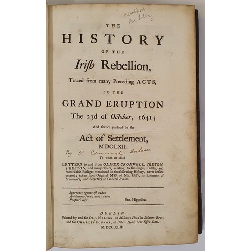 485 - Borlase Ed, The History of the Irish Rebellion traced from many proceeding acts to the grand eruptio... 