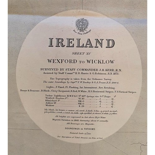 525 - Very large Sea Chart part of Irish Coast 1873. Wexford to Wicklow , size 58 - 27 inches.