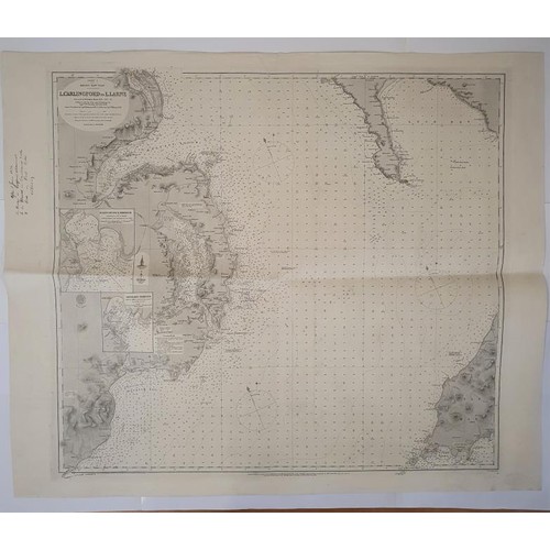 526 - Large Sea Chart, size 32 - 27 inches of East Coast of Ireland - Carlingford to Lough Larne. 1884