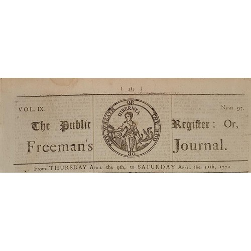 686 - [18th century Irish newspaper] The Public Register or Freeman’s Journal, April 9th 1772. Dubli... 