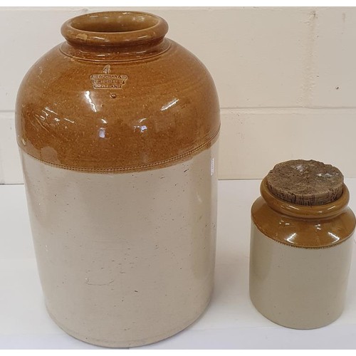 27 - Large 4 Gallon Two Tone Stoneware Jar, c.18.25in tall and a smaller 1 Gallon Jar (2)