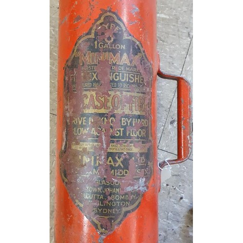 37 - Vintage 1 Gallon Minimax Red Fire Extinguisher, complete with wall bracket