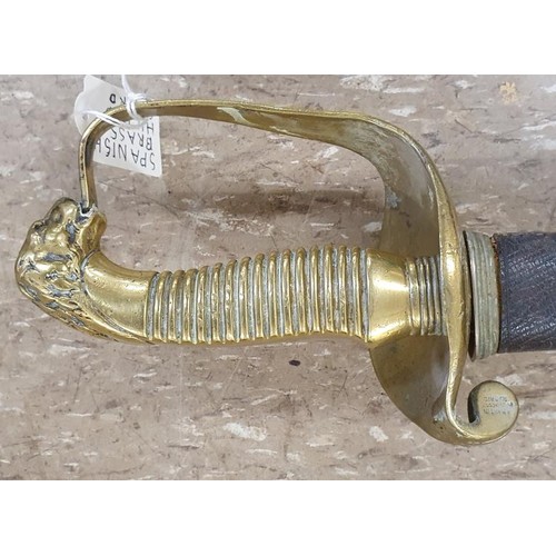 45 - Spanish Brass Hilt Sword with Leather Scabbard