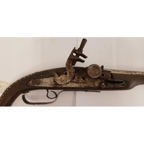 48 - Eastern Flintlock Pistol converted to a percussion cap with bone inlay