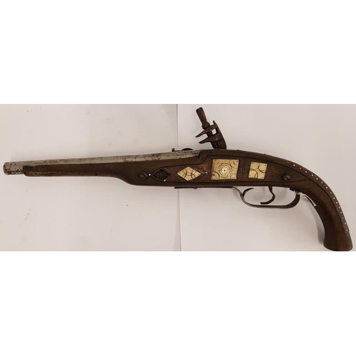 48 - Eastern Flintlock Pistol converted to a percussion cap with bone inlay