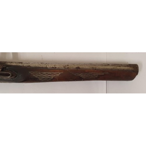 49 - c.1760 Flintlock Pistol with Decorated Brass Panels and Inlay, c.42.5cm long