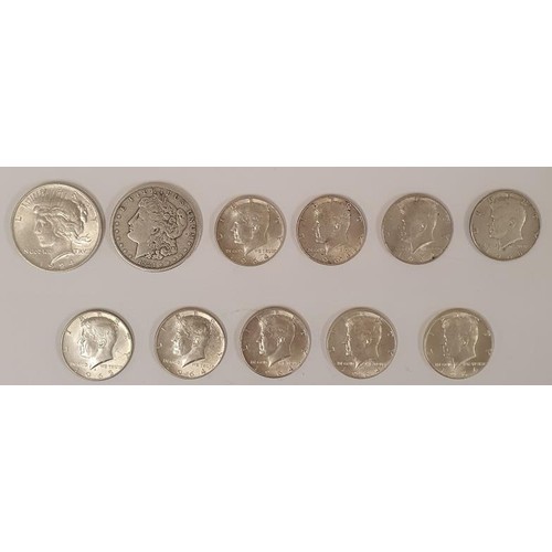 72 - 1921 Morgan Dollar Coin; 1924 Dollar; and 9 Kennedy Half Dollars (11)