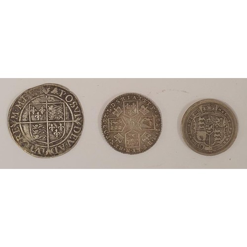 74 - George III 1787 Shilling; George III 1816 Shilling; Queen Elizabeth I 1582-1600 Hammered Shilling (3... 