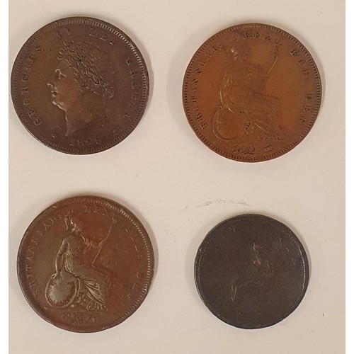 75 - King George IV Copper Penny 1825 (1st year of issue), 1826, an 1854 Queen Victorian Penny and an 180... 