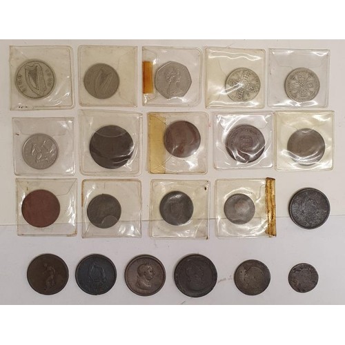83 - Collection of Irish and World Coins, incl. Cartwheel Pennies, George III Hibernia Halfpenny; etc. c.... 
