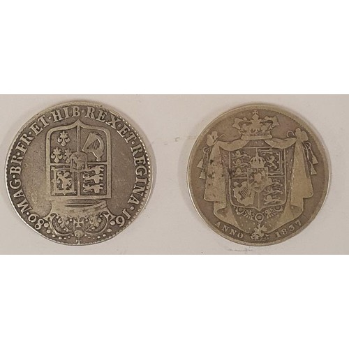 101 - 1689 William And Mary Silver Half Crown; William IIII 1837 Silver Shilling (2)