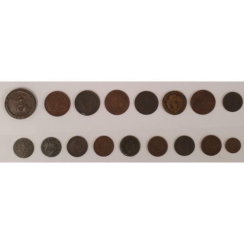 122 - Copper Coins 1797 Cartwheel, Hibernia x 8 various; 1744 10 Reis; US Large One Cent x 3; Montreal Ban... 