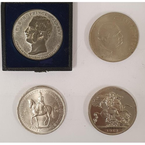 124 - UK - a 1951 Crown, a1965 Churchill Crown, a 1953 Coronation Five-Shilling Coin, and a 1851 Prince Al... 