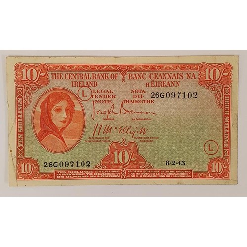144 - Lady Lavery 10 Shilling War Code L Bank Note, 8.2.43
