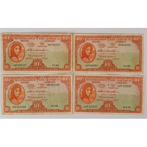 146 - Irish Bank Notes - Four Lady Lavery 10 Shilling - 3.1.62, 3.1.62, 3.1.62 and 19.6.63 (4)
