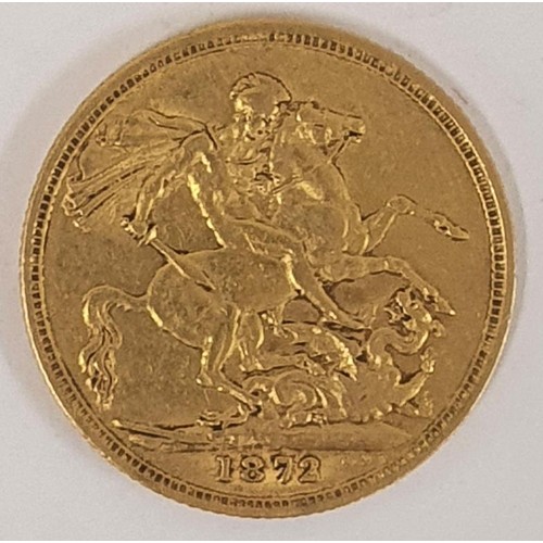 158 - Queen Victoria 1872 Gold Full Sovereign Coin