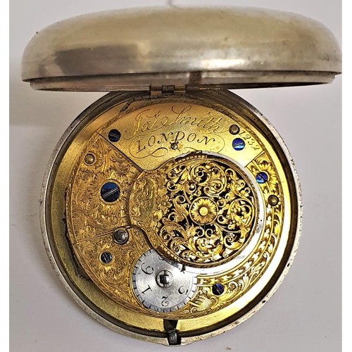 186 - James Smith Silver Pair-Cased Pocket Watch, Hallmarked London, c.1809, case by Richard Grove. Lacks ... 