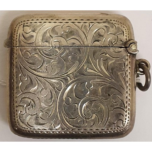 202 - Hallmarked Silver Vesta Case, Birmingham c.1921 by W H Sparrow