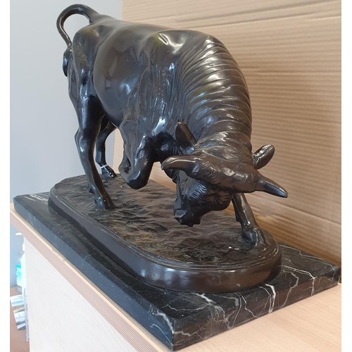 207 - Bronze Effect Bull, after Isidore Bonheur, raised on a marble plinth. Signed A J Rock. Size c.62cm w... 