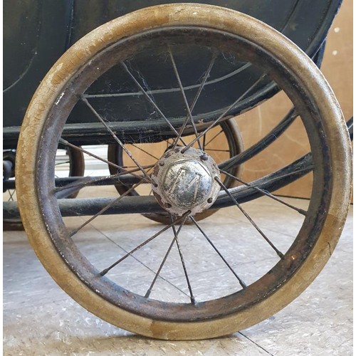 227 - Good Edwardian Coach Built Pram, fully sprung, wooden frame, spoked metal wheels with 