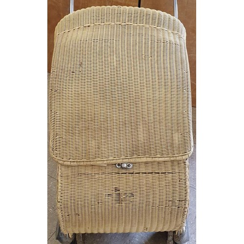 228 - Vintage Two Tone Wicker Metamorphic Child's Pram with chrome mudguards, c.42in x 37in x 18in