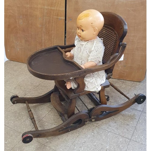 229 - Edwardian Solid Oak Child's High Chair which Converts into a Rocking Chair, c.39in tall