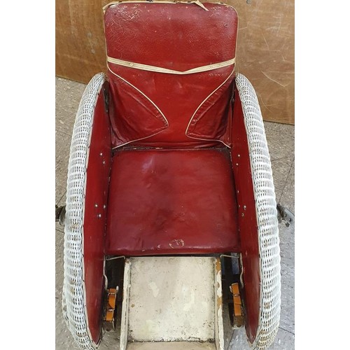 233 - Art Deco Wicker and Red Leather Child's Pram with metal sprung suspension, c.36in x c.33in x 21in