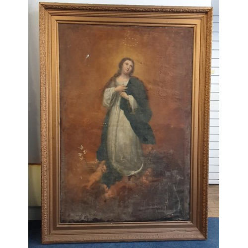 241 - Early 19th Century Gilt Framed Oil On Canvas Painting of The Virgin Mary, overall c.55in x 77in.&nbs... 