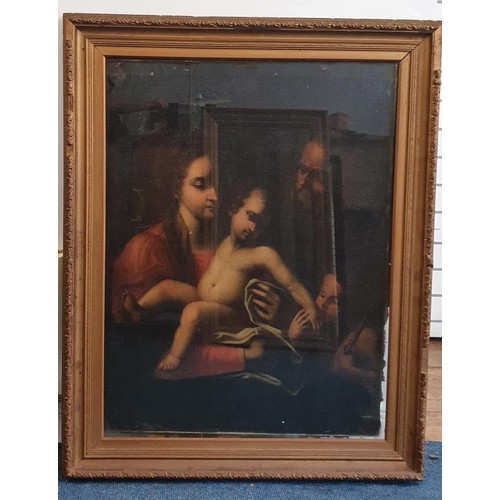 243 - Late 18th/Early 19th Century Oil on Canvas Painting of The Holy Family With The Infant Saint John Th... 