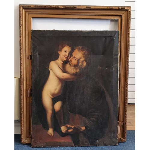 246 - Late 18th Century/Early 19th Century Oil on Canvas Painting of Saint Joseph with the Christ Child - ... 