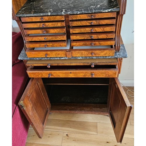 252 - Rare Victorian Walnut Dentist's Cabinet - With a galleried top above a mirror and grey marble shelf,... 