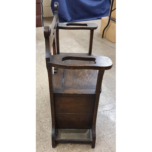 259 - 1940's Oak Hall Seat with twin umbrella/cane holders, complete with metal trays and a large storage ... 