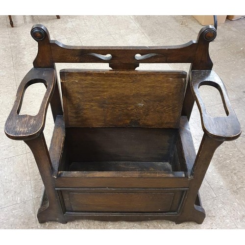 259 - 1940's Oak Hall Seat with twin umbrella/cane holders, complete with metal trays and a large storage ... 