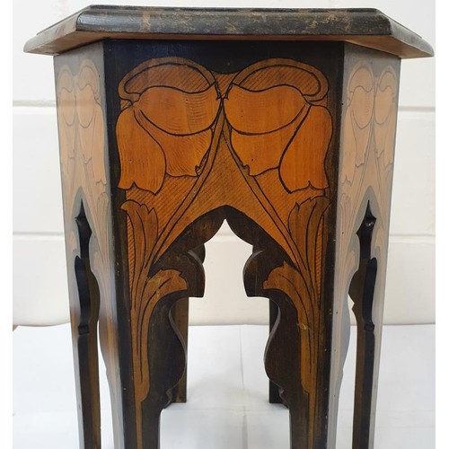 268 - Early 20th Century/Art Nouveau Inlaid and Painted Pine Plant Table of 6 side form, c.19in tall