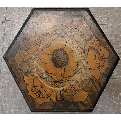 268 - Early 20th Century/Art Nouveau Inlaid and Painted Pine Plant Table of 6 side form, c.19in tall