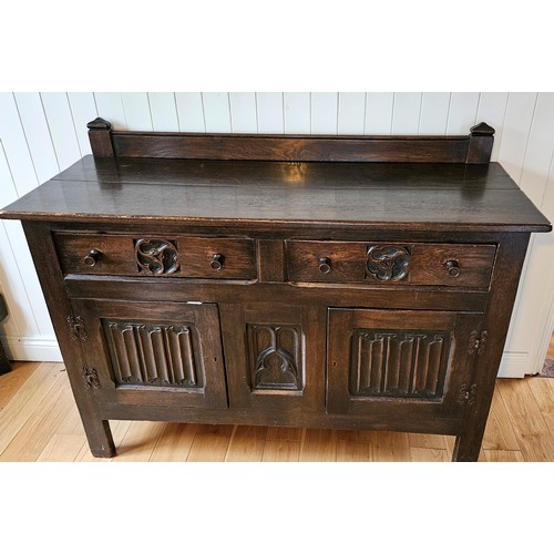 269 - Vintage Oak Sideboard and matching corner cupboard. The sideboard with low gallery above a pair of d... 