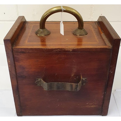 284 - Edwardian Inlaid Mahogany Fuel Bin with Brass Loop Handle, c.14in wide