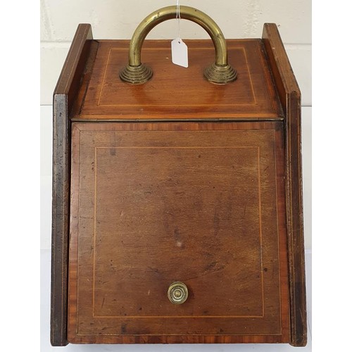 284 - Edwardian Inlaid Mahogany Fuel Bin with Brass Loop Handle, c.14in wide