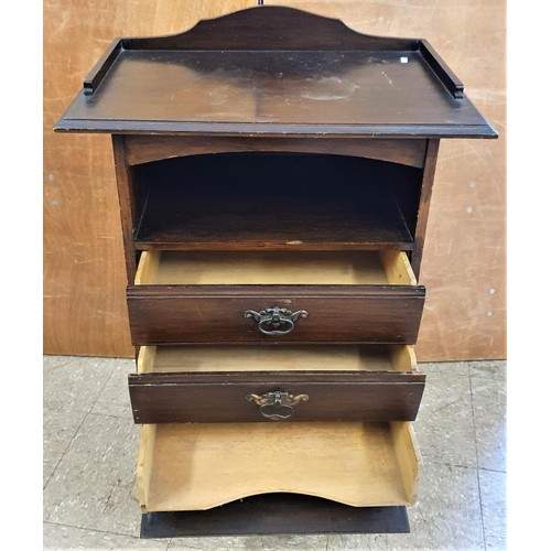 286 - Edwardian Mahogany Music Cabinet, the three quarter gallery over an open shelf above three fall fron... 