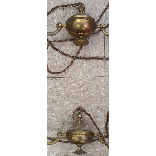 346 - Three Branch Centre Ceiling Light and a Pair of Two Branch Brass Ceiling Lights with five intact Vic... 