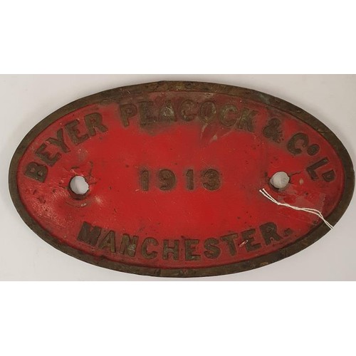 410 - Original Cast Brass Oval Locomotive Builders Plate, manufactured by Beyer Peacock & Co. Ltd., Ma... 