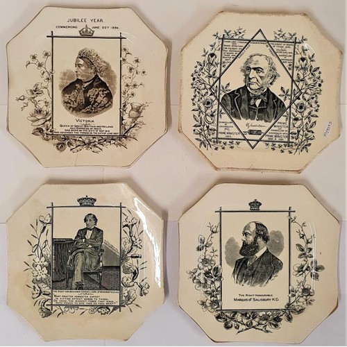 413 - Four Victorian commemorative plates, William Gladstone, Marquis of Salisbury, Benjamin Disraeli and ... 