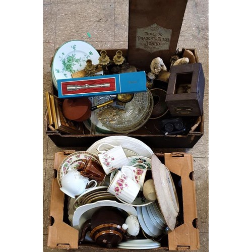 443 - Two Boxes of Mixed Ceramics, Metalwares, Glasswares etc.