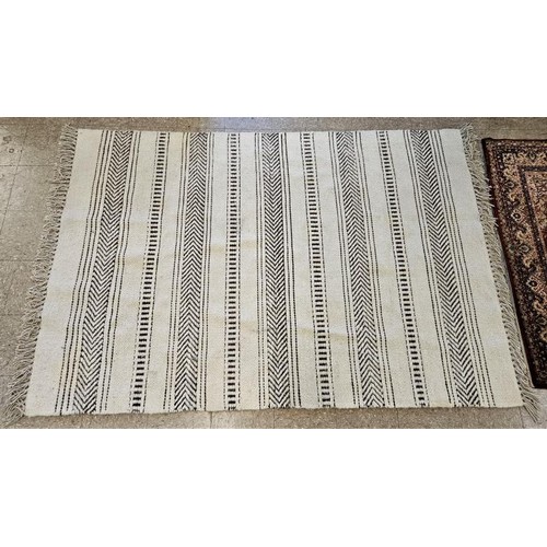 460 - A Macroom (Co. Cork) Hand Woven Floor Rug, Bealick Pattern, brown geometric pattern on a cream/white... 