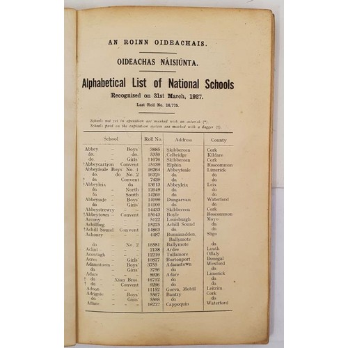 84 - Irish:Alphabetical List of National Schools. Recognised on 31st March 1927. Last Roll No. 16775