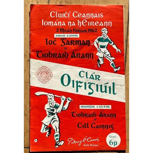 107 - GAA Programme Hurling. All Ireland Hurling Final 2 Mean Fomhair 1962 Wexford v Tipperary with the Mi... 