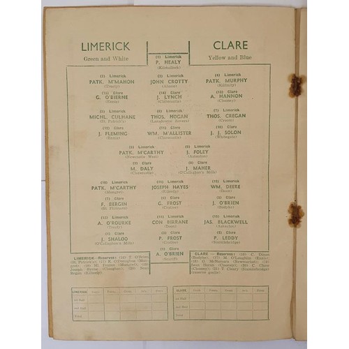 108 - Munster Championships senior and minor hurling Finals at Thurles, Sunday July 28th, 1940. Programme.... 